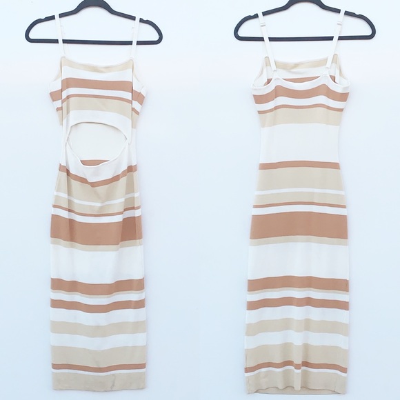 Bohme Striped Cutout Knit Midi Dress Sleeveless Spaghetti Straps Square Neck New - Picture 2 of 5